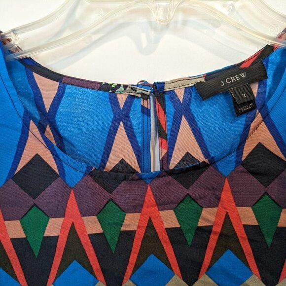 J. Crew Top Women's Size 2 Colorful 100% Silk Geometric Patterned Short Sleeve - Picture 8 of 16
